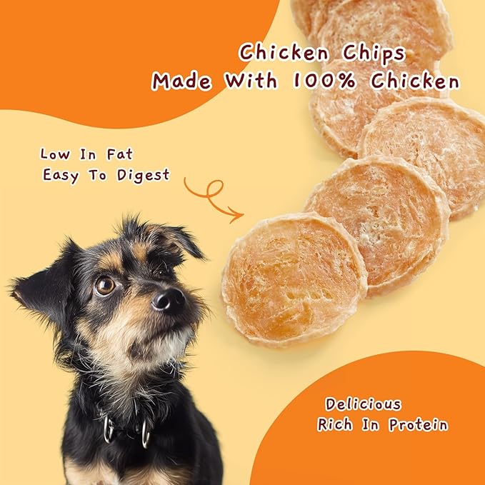 Jungle Calling 32 Count Dog Treats, Single Ingredient Chicken Chips, Crunchy Jerky Chip Training Treat for Small Medium Large Breed Dogs