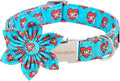 Unique style paws Valentine's Day Dog Collar with Flower Tie Blue Heart Puppy Collar Best Gift for Small Medium Large Boys Girls-XS