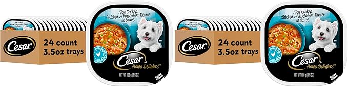 Cesar Home Delights Adult Wet Dog Food,Slow Cooked Chicken & Vegetables Dinner in Sauce,Wet Food for Dogs,3.5 oz Tray,24 Count (Pack of 2)