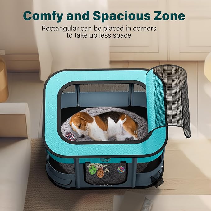 Puppy Playpen Cat Dog Crate: Play Pen Indoors Pet Playpens Portable Foldable Cage Kennel House for Medium Small Large Kitten Rabbit Guinea Pig Hamster with Food Bowl (Grey, L, 1)