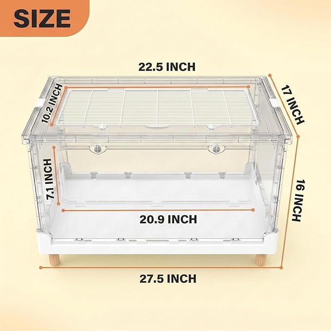 Extra Tall Foldable Clear Hamster Cage with Front Door, Deep Base Habitat for Thick Bedding & Burrowing, Easy Clean Wire Mesh Top Ventilation, Escape Proof Enclosure, 27.5x17x16 in