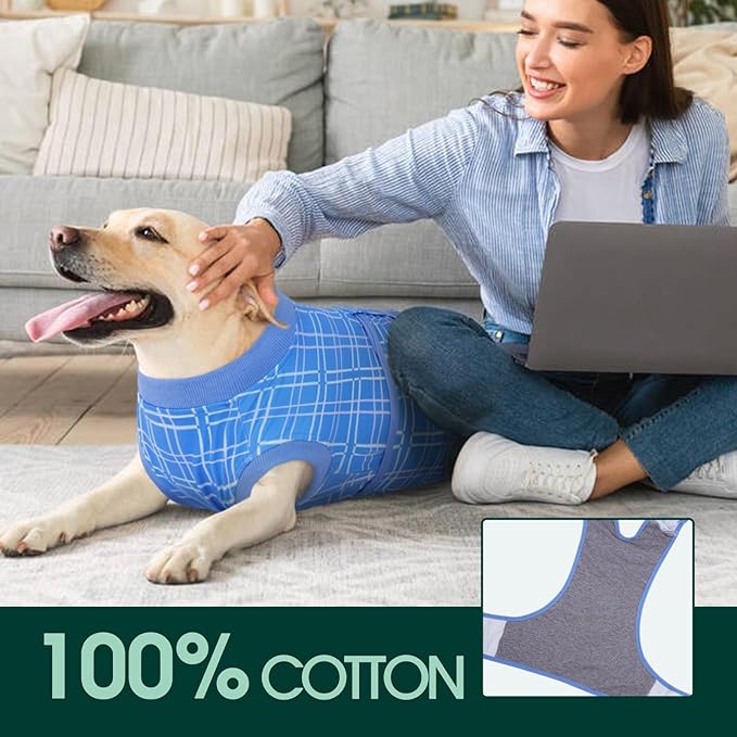 Kuoser Dog Recovery Suit for Female Male Dogs, Post-Surgery Bodysuit for Spay Neuter, Dog Onesie After Surgery, Anti-Licking Pet Surgical Recovery Suit, Blue L