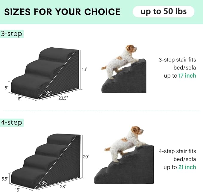 Mesa Lemon Dog Steps for Small Dogs, 3-Step Pet Ramp Stairs for High Beds and Sofa, Non-Slip Pet Stairs for Small Dogs and Cats, Removable and Easy to Clean Cover, Black