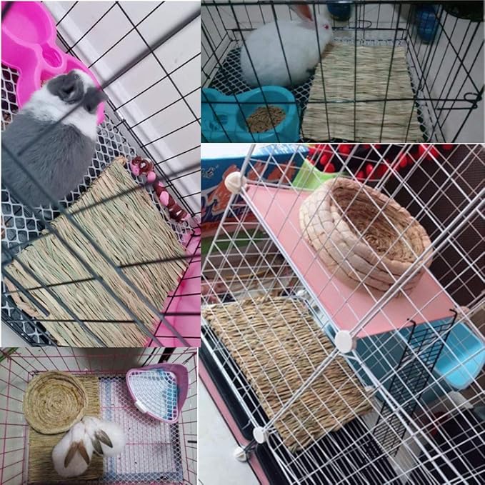 Hamiledyi Grass Mat for Rabbit Bunny Chew Toys Woven Bed Mat for Guinea Pig Chinchilla Squirrel Hamster Cat Dog and Small Animal (12PCS Grass mat)