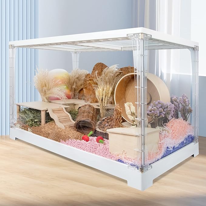Niteangel Stacker Hamster Cage Accessories - Stacker Cage Wheels or Stacking Holders or Replacement Glass Board for Hamster Gerbil Mice Degu Or Other Small-Sized Pet (Side Glass Board (1 Piece))