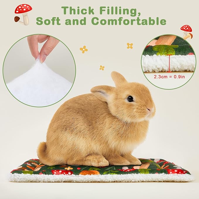 Glittme 4Pcs Bunny Bed Rabbit Bed for Indoor Cage Soft Guinea Pig Bed Fleece Mat Pad Warm Small Animal Bedding Accessories for Hamster Ferret Washable Non-Slip Rabbit Hide House Liner