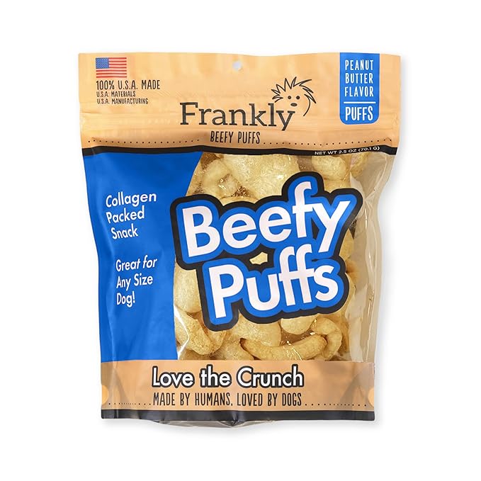 Frankly Pet Original Beefy Puffs - Peanut Butter Flavored Puffs - Protein Packed, Ingredients Sourced and Manufactured in The U.S.A.