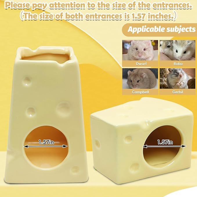PINVNBY 4PCS Hamster Hideout Set Ceramic Cheese Shape Hamster Food Bowl Water Bottle Holder & 125ML Water Bottle Hamsters House for Dwarf Robo Campbell Gerbil and Other Small Animals