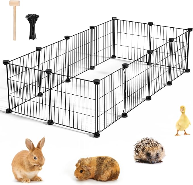 BUCATSTATE 12 Panels Guinea Pig Playpen, Rabbit Playpen Indoor, 47" L x 24" W x 12" H Small Animal Playpen with Door for Guinea Pigs, Bunny, Hedgehogs, Chinchillas