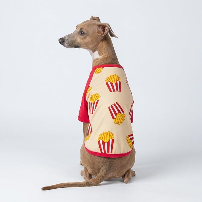 Fitwarm 2 Pack Hot Dogs & French Fries Dog Shirt, Funny Summer Clothes for Small Dogs Boy Girl, Cozy Pet Outfit, Beige, Blue, XS