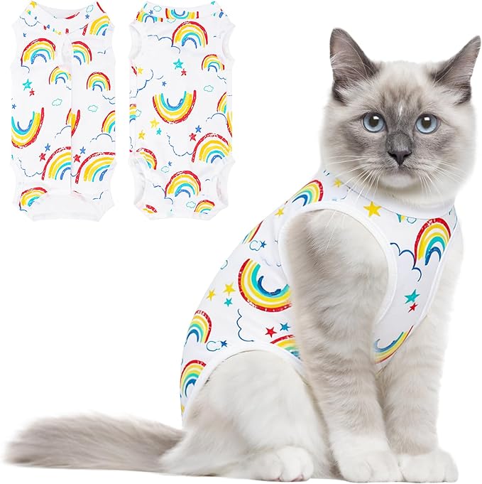 Coppthinktu Cat Recovery Suit Female Cats Onesie for Cats, Breathable Cat Surgery Suit for Surgical Abdominal Wounds Skin Diseases, Cute Kitten Spay Recovery Suit E-Collar Alternative Anti Licking