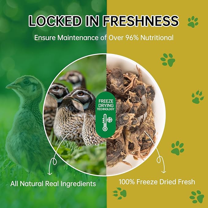 Freeze Dried Quail Cat Dog Treats - Single Ingredient Pet Treats,Natural High-Protein Training Snacks,Grain-Free (3.5oz)