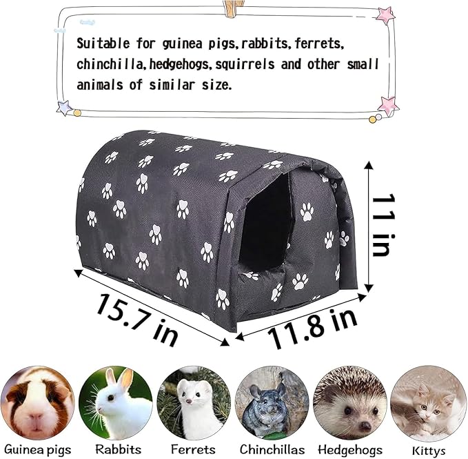 Hamiledyi Bunny Cave Bed Small Animal Warm Nest Habitats Guinea Pig Hideouts Stray Cats Shelter Cage Accessories for Hamster Cats Rat Mice Chinchilla Flying Squirrel (Black)