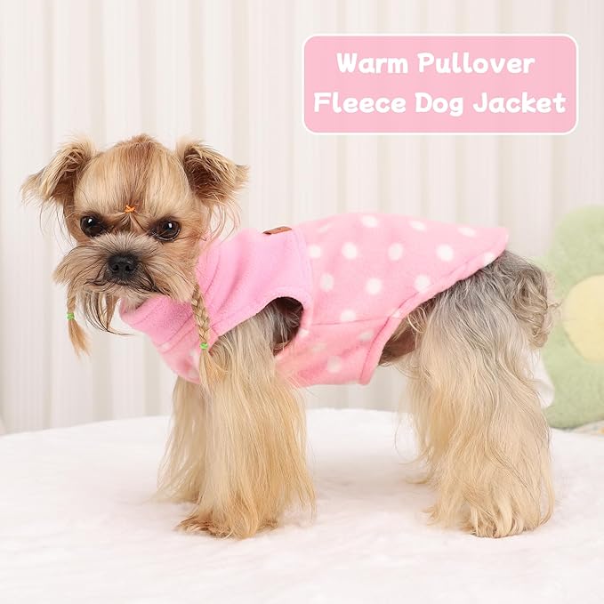 DaFuEn Dog Sweater, Dog Fleece Vest Winter Coat for Boy Girl, Pet Clothes Pullover, Soft Stretchy Puppy Sweater, Yorkie Teacup Chihuahua Jacket (Pink Polka Dots, M)