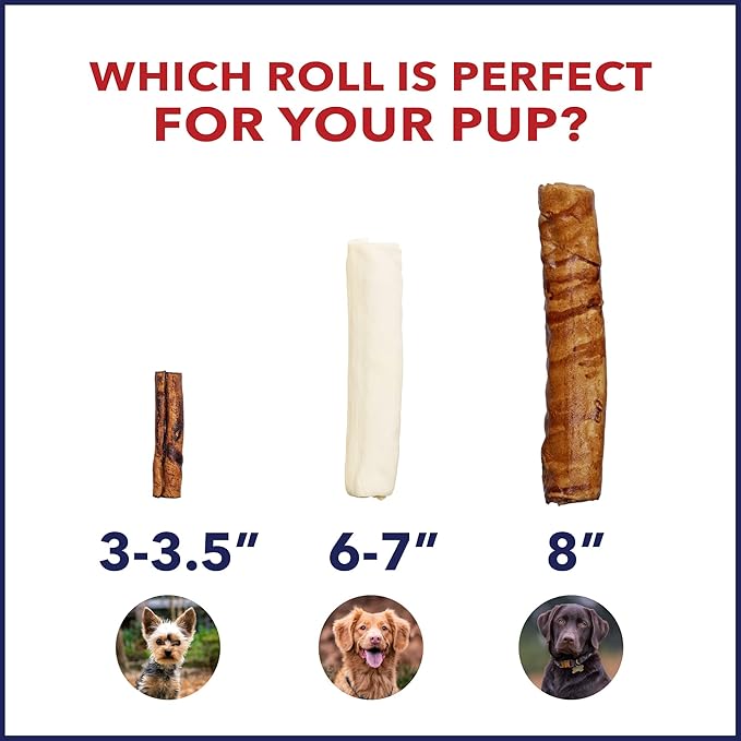 Pet Factory 100% Made in USA Beefhide 8" Rolls Dog Chew Treats - Peanut Butter Flavor, 15 Count/1 Pack