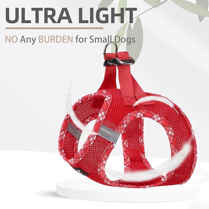 PUPTECK Dog Harness and Leash Set for Small Medium Dogs No Pull Step-in Soft Mesh Puppy Cat Vest Harnesses Reflective at Night, Red, S