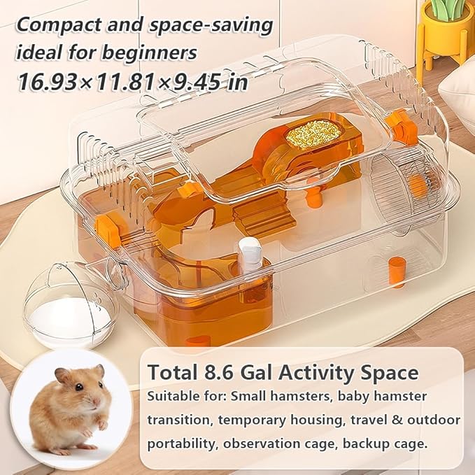 8-in-1 Dwarf Hamster Cage, No Assembly Full Transparent, Small Desktop/Breeding/Nursery Cage, 16.93×11.81×9.45 in, Fits Small Space/Kid’s Room, for Dwarf & Baby Hamsters