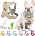 Patas Lague Dog Harness with Leash Set Adjustable Soft Padded Step-in Dog Vest No Choke No Pull Reflective for Small Medium Pets with Poop Bags and Dispenser, Solid and No-chew, Brown M