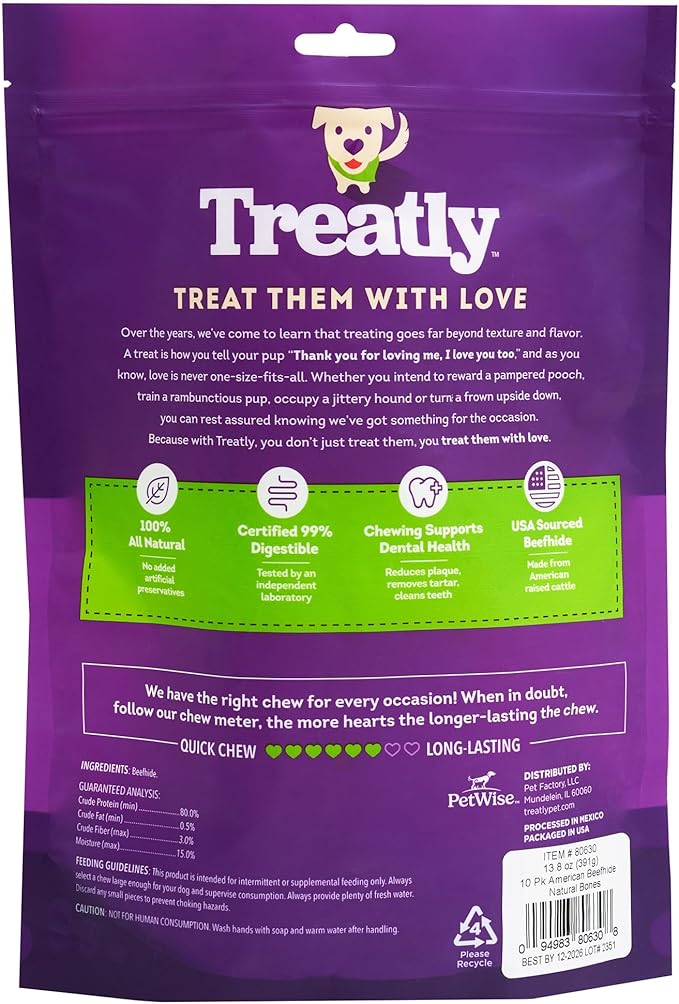 American Sourced Beefhide Bones 4-5" Dog Chew Treats - Natural Flavor, 10 Count/1 Pack