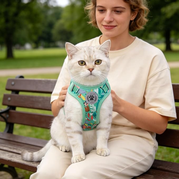 BEAUTYZOO Cat Harness and Leash Set for Walking Escape Proof, Neck Release Adjustable Harnesses for Kitten Puppy Small Medium Large Cats, Soft Cute Easy Control Small Cat Harness for Cats Boy Girls