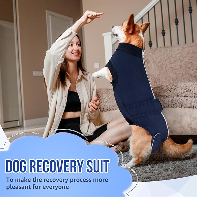 SlowTon Dog Surgery Recovery Suit - Zipper On Dog Onesies After Surgery for Female Male Dogs, Abdominal Wounds Bandages Cone/E-Collar Alternative Dogs Surgical Body Suit (Dark Blue,S)