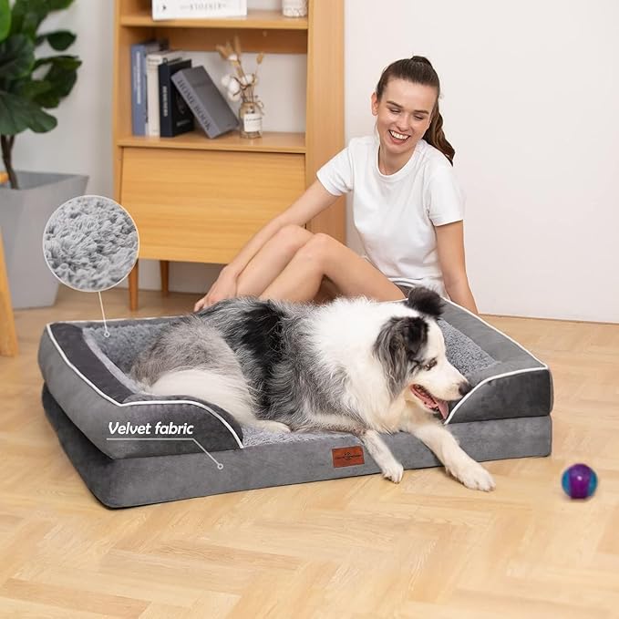 Comfort Expression Orthopedic Dog Bed for Extra Large Dogs 45x35 Inch, Waterproof Supportive Egg Crate Foam XL Pet Bed with Removable Bolsters, Dog Couch with Washable Cover & Non-Slip Bottom, Grey