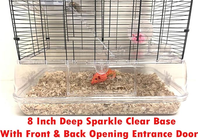 Large 3-Story Acrylic Clear Hamster Palace Cage Habitat Home for Guinea Pig Rodent Gerbil Rat Mice Mouse (L24 x W16 x 23" H, Black/Clear)