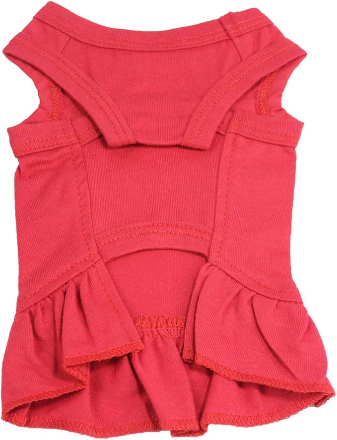 Pet Clothes Small Dog Clothing Blank Color Sport Dress T-Shirts Tee Dresses Tanks Top for Small Size Female Dogs Summer Spring Pet Costumes 100% Cotton (L, Red)