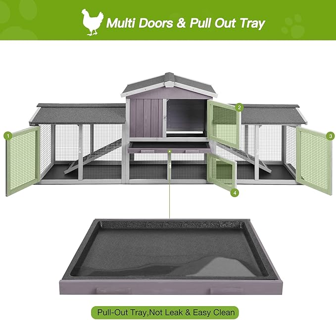 Rabbit Hutch Chicken Coop 87.8" Large Outdoor Bunny Cage with Removable PVC Layer, Easy Clean…