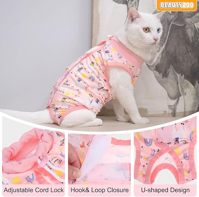 BEAUTYZOO 2 Pack Cat Recovery Suit, Cat Onesie for Cats After Surgery Female Male, Kitten Spay Neuter Surgical Recovery Body Suit Cone of Shame Alternative, Anti Lick Pet Anxiety Vest, Pink M