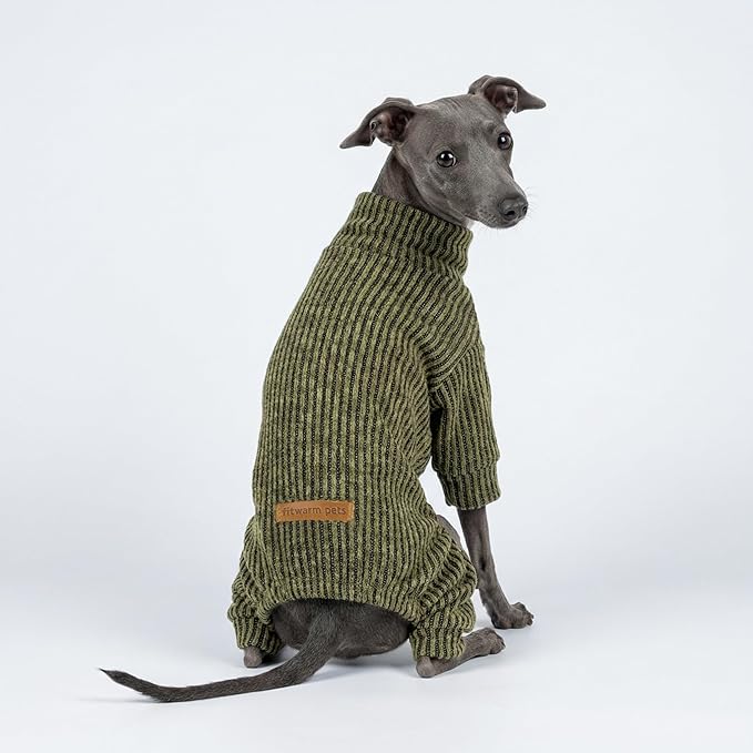 Fitwarm Mock Neck Knited Dog Pajamas, Warm Winter Clothes for Small Dogs Boy Girl, Pet Apparel, Olive Green, XL