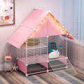Choowin 2-Story Small Rabbit Cage Bunny Hutch Guinea Pig Cage Small Animals House, Metal Wire Netting Villa with Pull-Out Tray, Indoor Habitat for Ferret Chinchilla Hedgehog, Pink