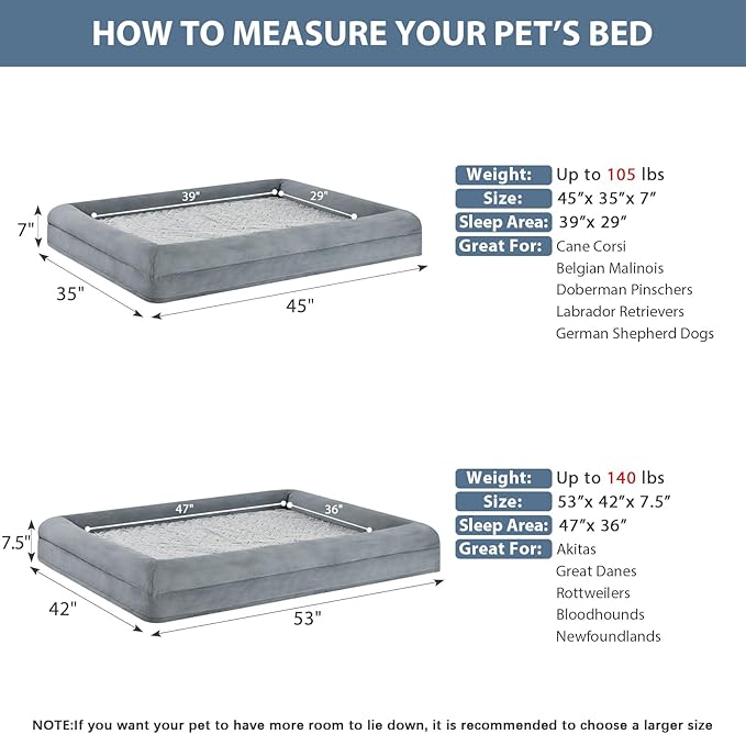 WNPETHOME XXL Extra Large Dog Bed, Washable Dog Couch with Removable Waterproof Cover, Orthopedic Large Pet Sofa Bed with Bolster Sides for Sleeping