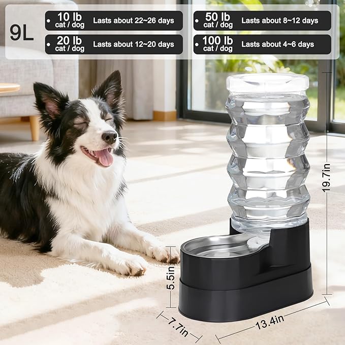 RIZZARI 9L Dog Water Dispenser: Ion Exchange & Carbon - Helps Prevent Urinary Stones - Supports Spine Health in Senior Dogs - Automatic Gravity Waterer for Multi-Dog Homes & Long Hours Away
