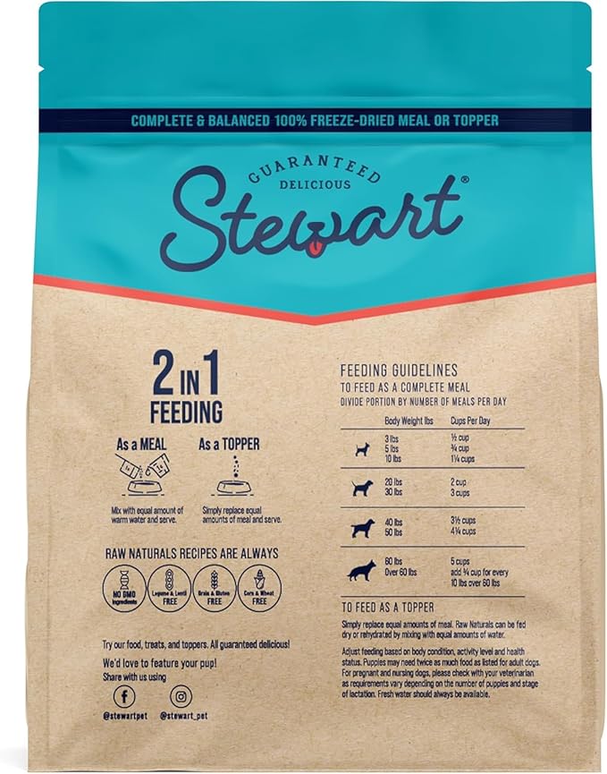 Stewart Raw Naturals Freeze Dried Raw Dog Food or Meal Topper, Beef & Vegetables Recipe, 32 Ounce Bag, Complete and Balanced Nutrition