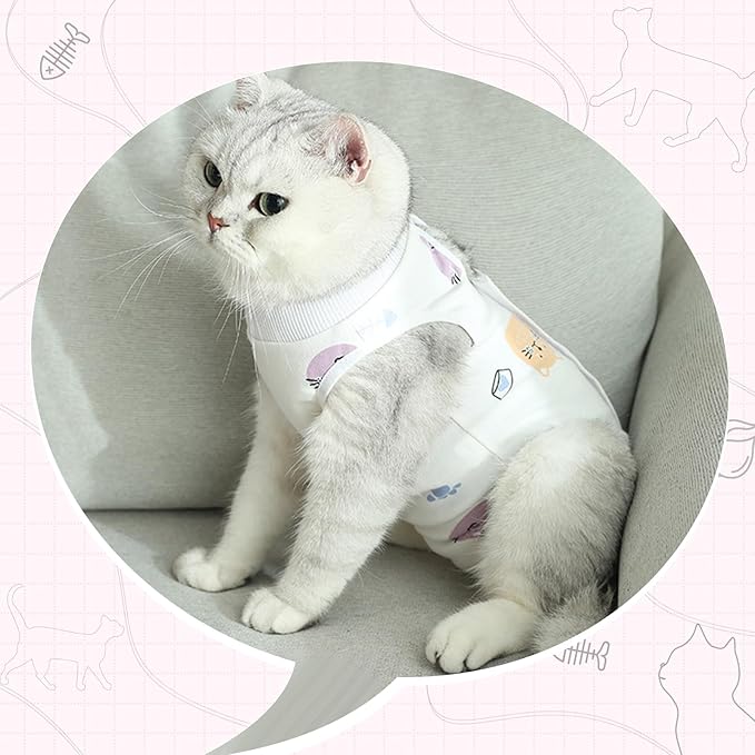 Coppthinktu 2 PCS Cat Recovery Suit for Spay Abdominal Wounds Cat Onesie for Cats After Surgery Recovery Suit Female Breathable E-Collar Alternative Kitten Onesie Anti Licking Small