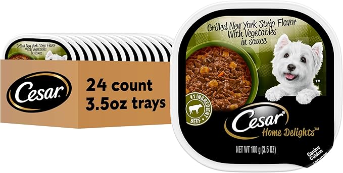 Cesar Home Delights Adult Wet Dog Food, Grilled New York Strip Flavor with Vegetables in Sauce, Wet Food for Dogs, 3.5 oz Tray, 24 Count