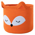 VK VK·LIVING Fox Toy Basket Cotton Rope Animal Baskets Orange Laundry Hamper for Toys, Clothes,Gifts,Towels, Blankets, Empty Gift Basket for Organizing with Handles 15''x14''