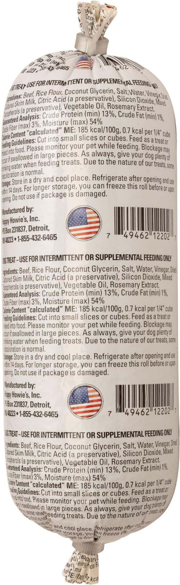 Happy Howie's Soft Meat Roll Treat - Soft Dog Food Beef Rolls, High Protein, Natural Ingredients, for All Dogs, Made in USA - Beef, 12 Oz (Pack of 1)