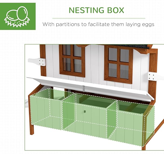 PawHut 47" Chicken Coop, Wooden Chicken House Raised Rabbit Hutch with Waterproof Roof, Nesting Box and Handles for 3-5 Hens, Poultry Cage Portable Hen Pen for Backyard