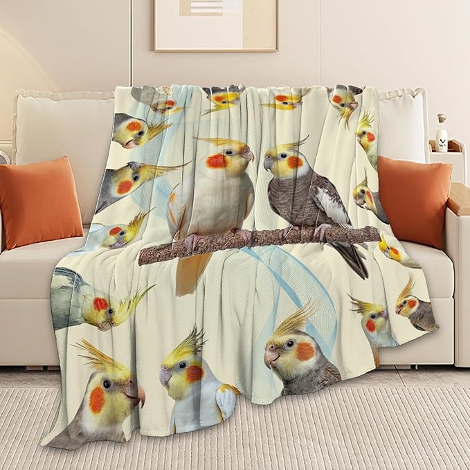 Parrot Bird Throw Blanket Cute Cockatiel Stuff Gifts for Kids Girls Boys Adults Women Men Soft Cozy Warm Plush Fluffy Fuzzy Fleece Blanket Decor 50''X60''