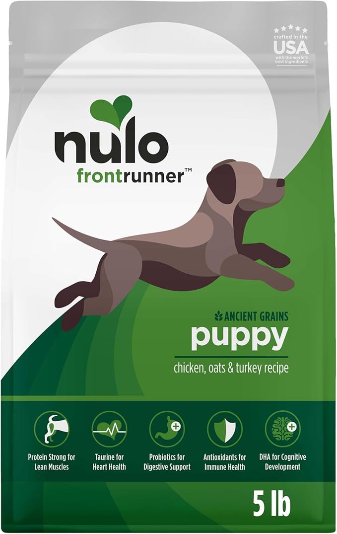 Nulo Frontrunner Puppy Food - High-Protein Chicken, Oats & Turkey Recipe Kibble, Natural Dry Dog Food with DHA, Ancient Grains, Probiotics, Taurine, Omega 3 for Small, Medium & Large Breeds, 25lb Bag