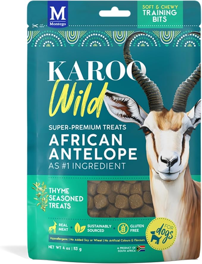 Karoo Wild Training Bits Thyme Seasoned Treats for Dogs – 4 oz – Soft & Chewy Protein Bits Made with African Antelope – Great for On-The-Go Rewards & Positive Reinforcement