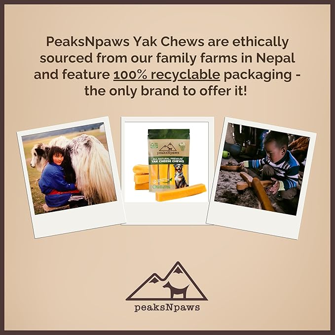 peaksNpaws Yak Cheese, High Protein, Himalayan Dogs Chews, Natural Dog Treats, Lactose Free, Long Lasting Dogs Treat for Aggressive Chewers Under 55 lbs, 8 Large Chew Sticks