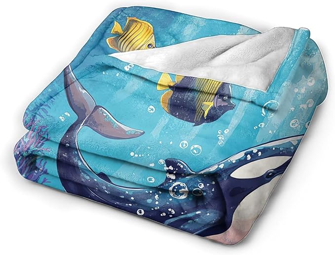Whale Throw Blanket Ocean Whale Stuff Gifts for Kids Girls Boys Adults Women Man Soft Cozy Warm Plush Fluffy Fuzzy Fleece Blanket Decor 50''X60''