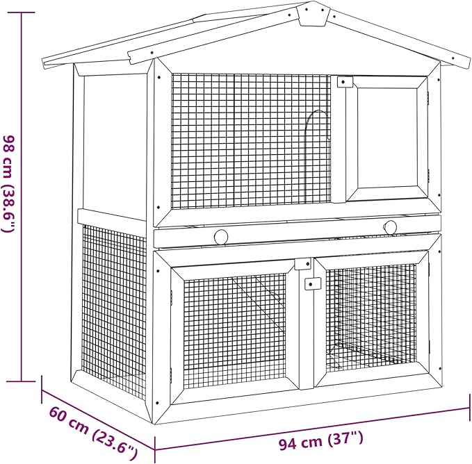 vidaXL Outdoor Rabbit Hutch, 2-Layer Pet Cage with 3 Doors, Wood-Constructed Animal House, Spacious Design for Small Pets with Iron Wire Mesh for Ventilation