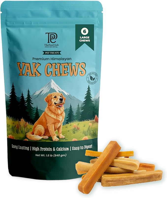 Himalayan Yak Cheese Dog Chews for XL Dogs (75+ lbs) – Extra Thick & Dense Long-Lasting Hard Chew for Aggressive Chewers – Natural, Protein-Rich & Odor-Free – 6 XL Bars (4.8 oz Each)