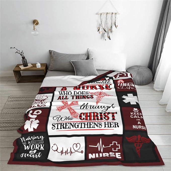 banonaty Nurse Gifts Nursing Throw Blanket Cozy Fleece Flannel Bedding LPN Rn Gifts for Women Female Girls Lover Adult Stuff Plush for Couch Sofa Bed Decor 50"X60"