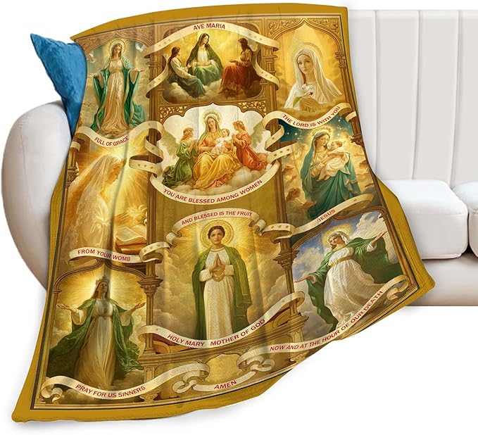 Virgin Mary Blanket Christian Faith Prayer Throw Inspirational Scripture Spiritual Catholic Religious Gifts for Women Girls Men Kids Adults Soft Cozy Plush Fluffy Fuzzy Fleece Decor 60''X80''