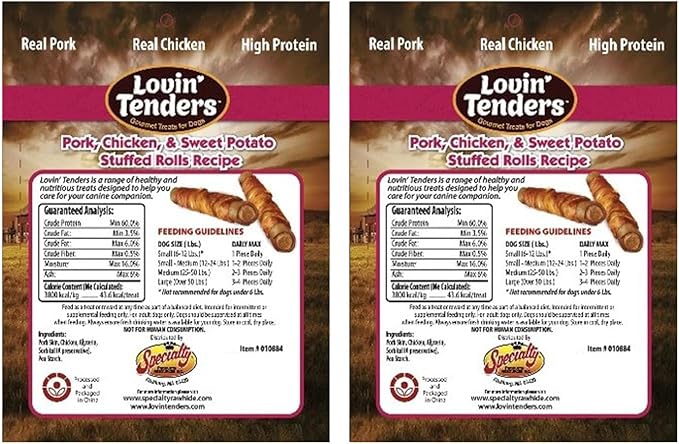 Lovin Tenders Pork Chicken & Sweet Potato Stuffed Rolls Dog Treats (2 Pack - 7 oz per Pack)